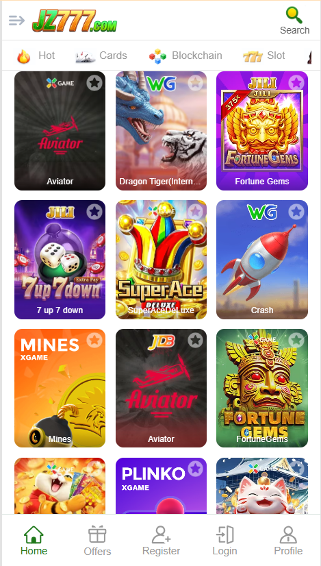 Jz777 Game Home Screen
