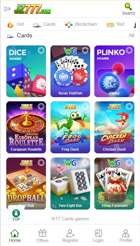 Jz777 Game Home Screen