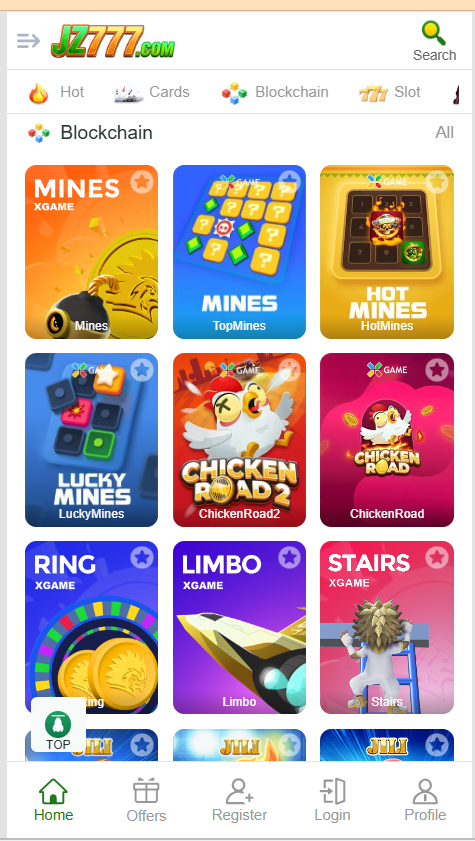 Jz777 Game Home Screen