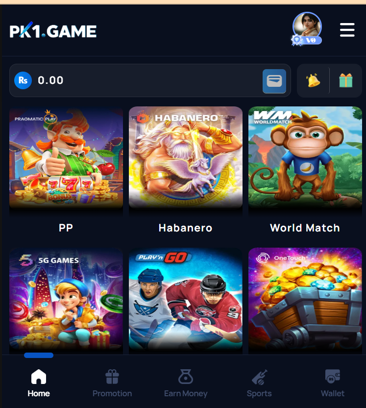 PK1 Game Home Screen