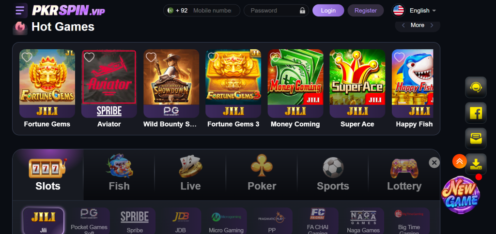 Pkr Spin Game Home Screen