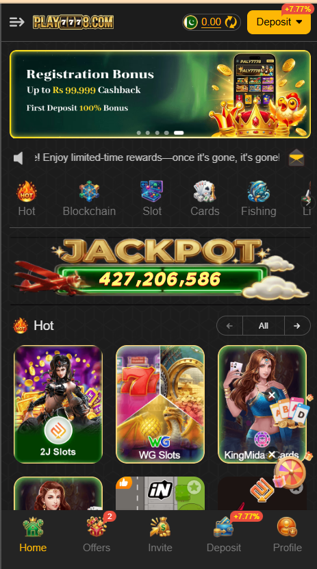 Play7778 Game APK home Screen