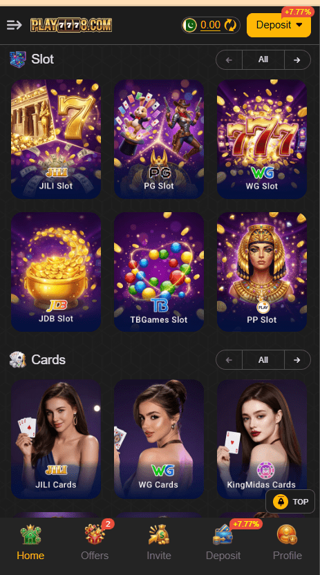 Play7778 Game APK home Screen