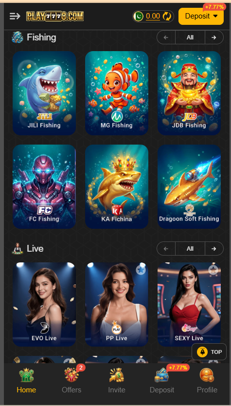 Play7778 Game APK home Screen